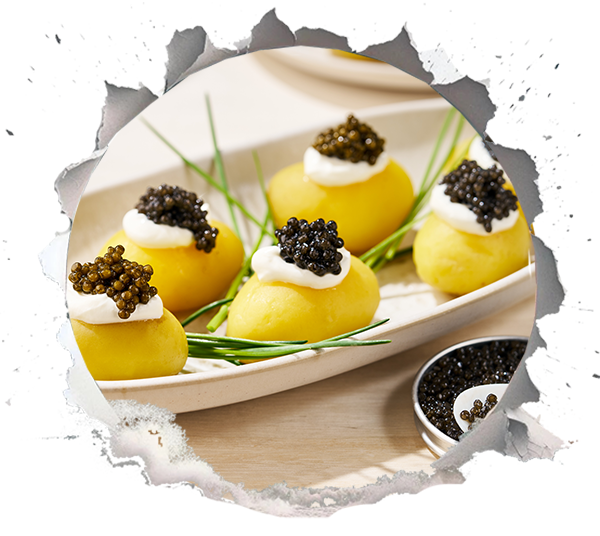 Kartoffeln mit Kaviar und Crème fraîche
